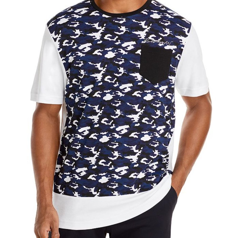 *SOLD* NWT Karl Lagerfeld Men's Slim Fit Colorblocked Navy Camo Tee Size L